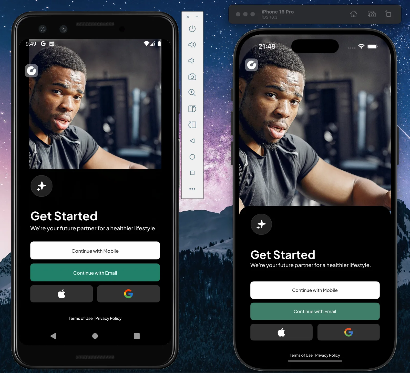 Oriz Life get-started screen on Android and iOS